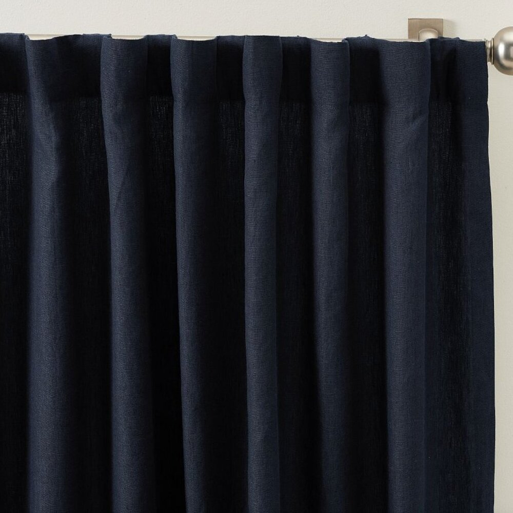 Practically Brand New Solid European Flax Linen Curtain, Midnight , 4 panels - Picture 2 of 8